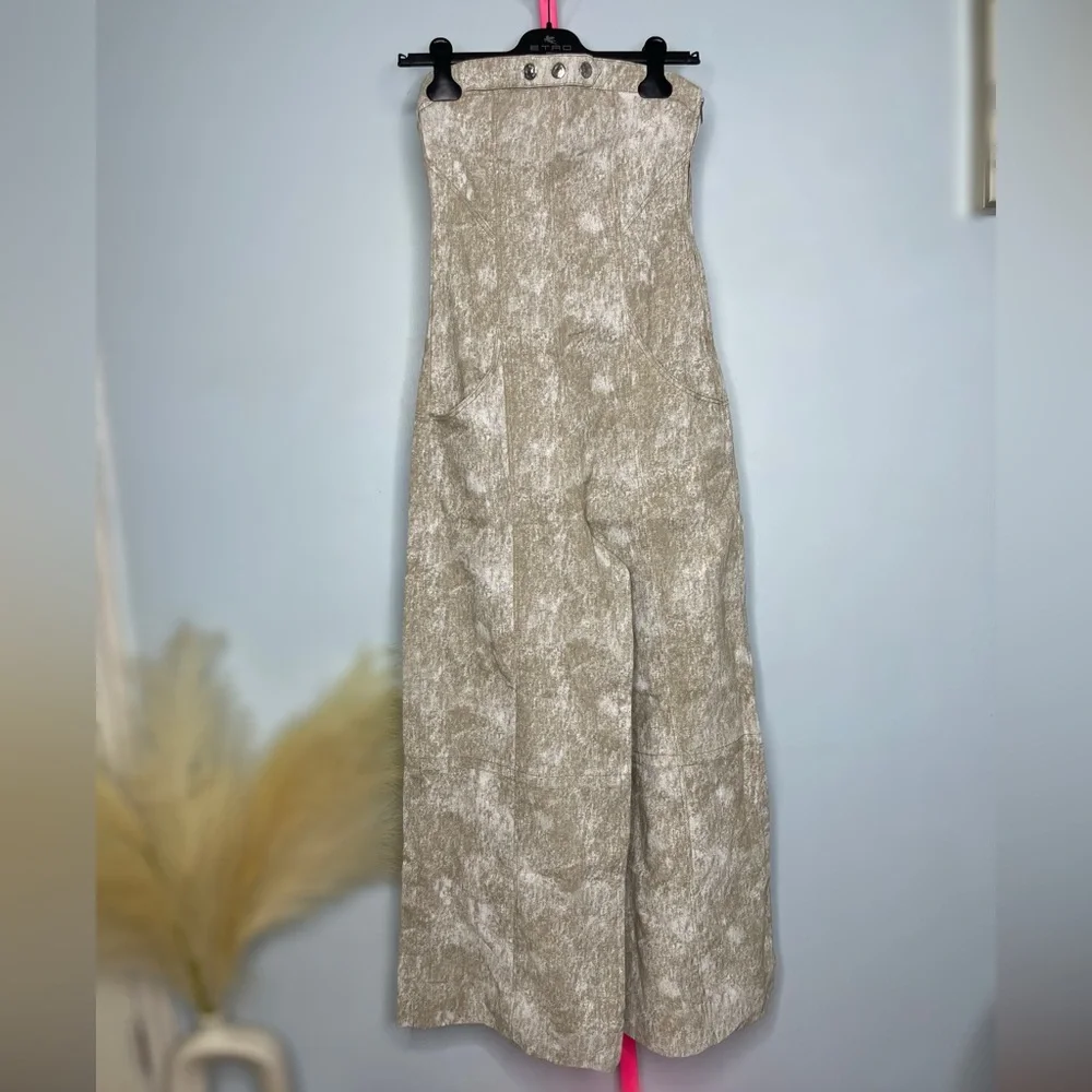 Zara Beige Printed Linen Blend Wide Leg Jumpsuit size small